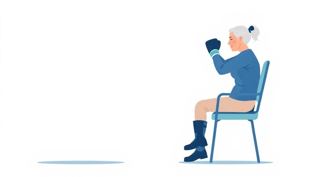 Demonstração do exercício Boxe sentado